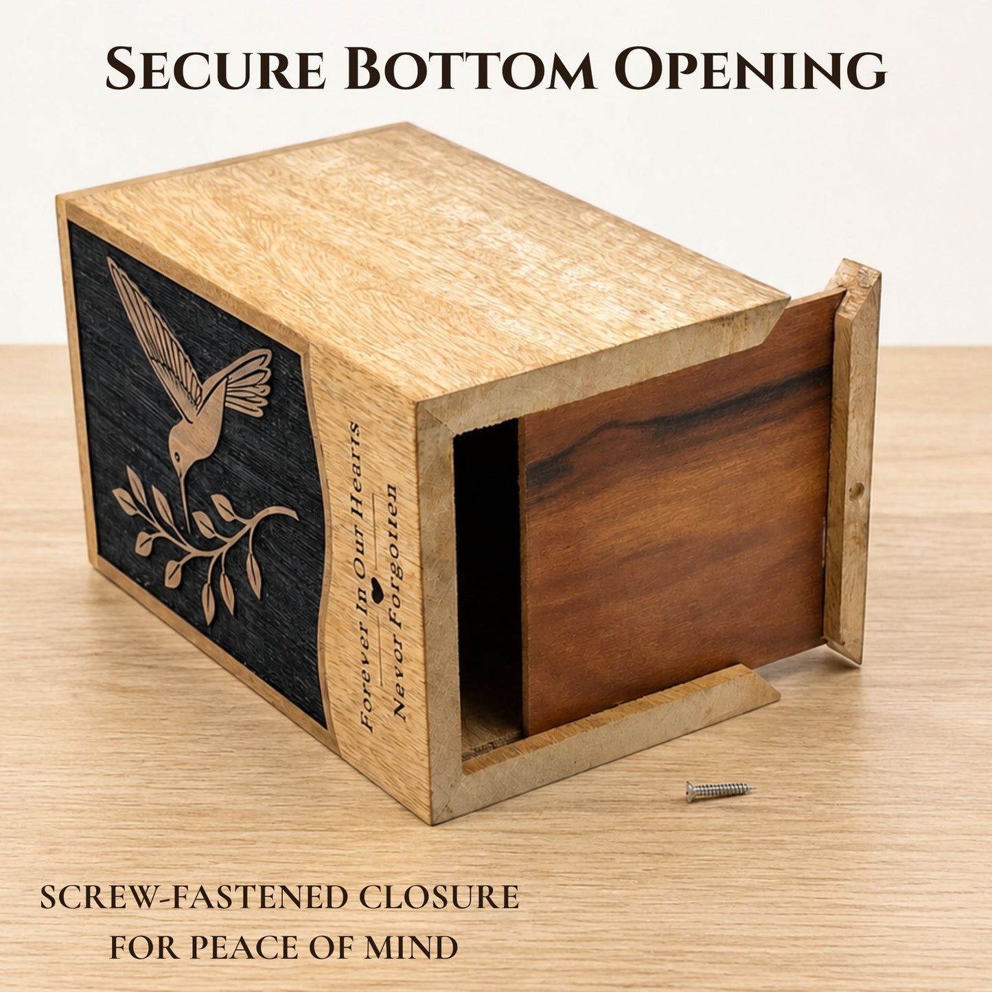 Handmade Hummingbird Wooden Cremation Urn – Personalized Adult Memorial Urn for Ashes