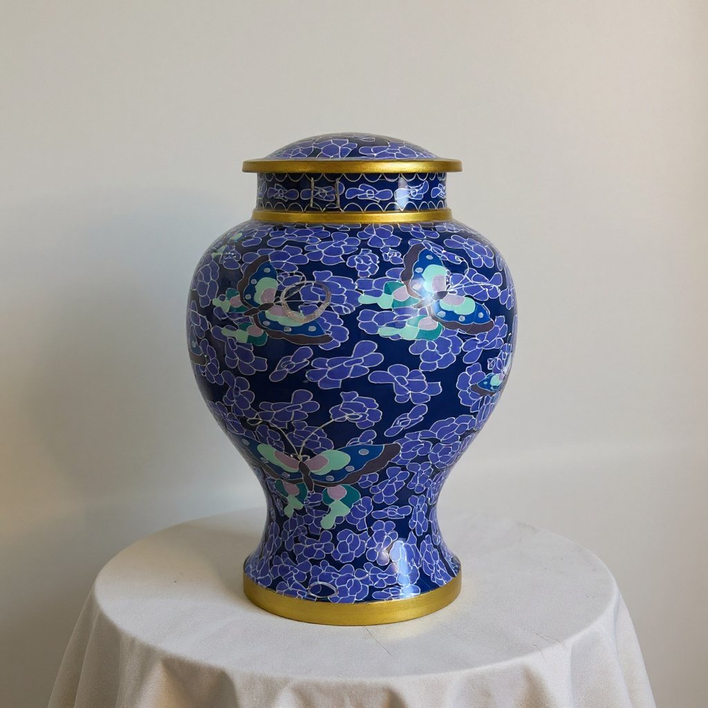 Blue Floral Cloisonné Cremation Urn image 0