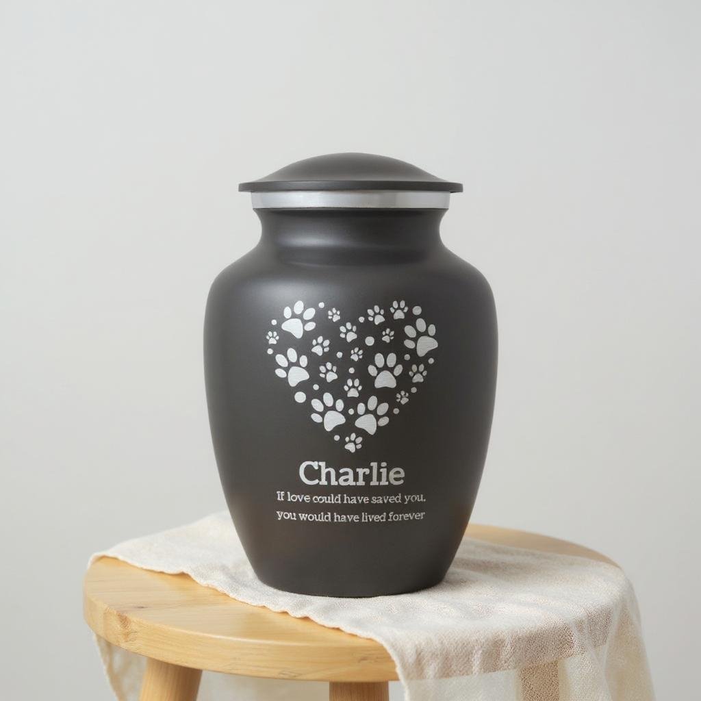 Pet Cremation Urn with Paw Print Heart Design image 0