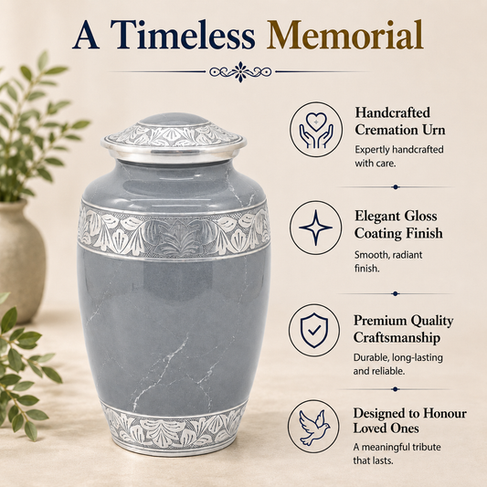 Metal Cremation Urn for Human Ashes – Gray Marble Finish