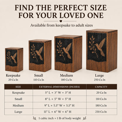 Personalized Hummingbird Wooden Urn for Ashes | Handmade Rosewood Adult Cremation Urn