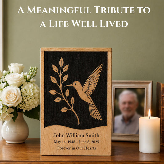 Handmade Hummingbird Wooden Cremation Urn – Personalized Adult Memorial Urn for Ashes