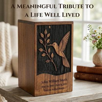 Personalized Hummingbird Wooden Urn for Ashes | Handmade Rosewood Adult Cremation Urn