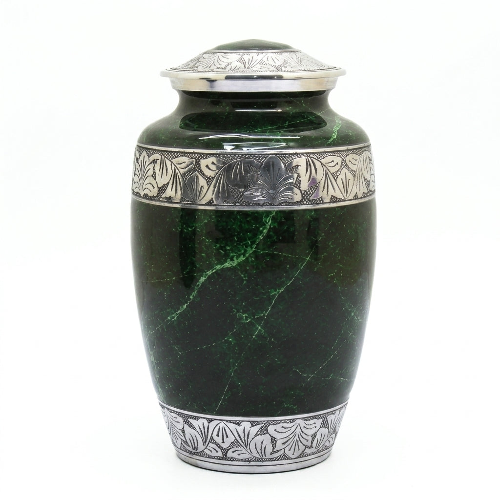 Metal Cremation Urn for Human Ashes – Green Marble Finish