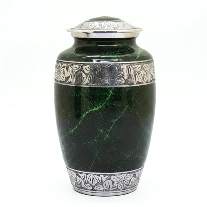 Metal Cremation Urn for Human Ashes – Green Marble Finish