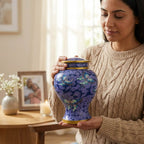 Blue Floral Cloisonné Cremation Urn