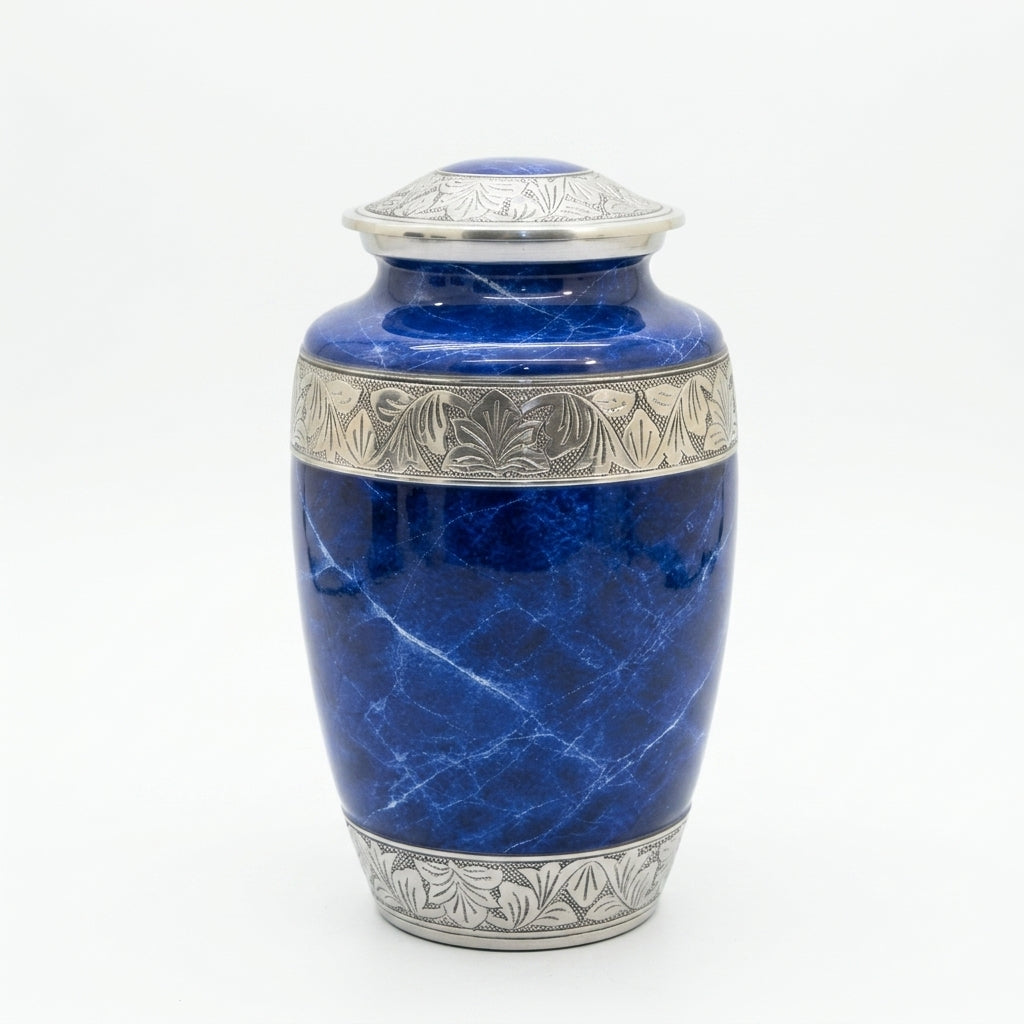 Metal Cremation Urn for Human Ashes – Blue Marble Finish