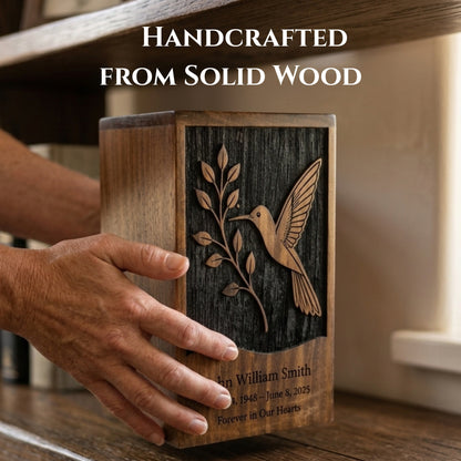 Personalized Hummingbird Wooden Urn for Ashes | Handmade Rosewood Adult Cremation Urn