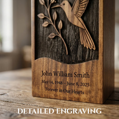 Personalized Hummingbird Wooden Urn for Ashes | Handmade Rosewood Adult Cremation Urn