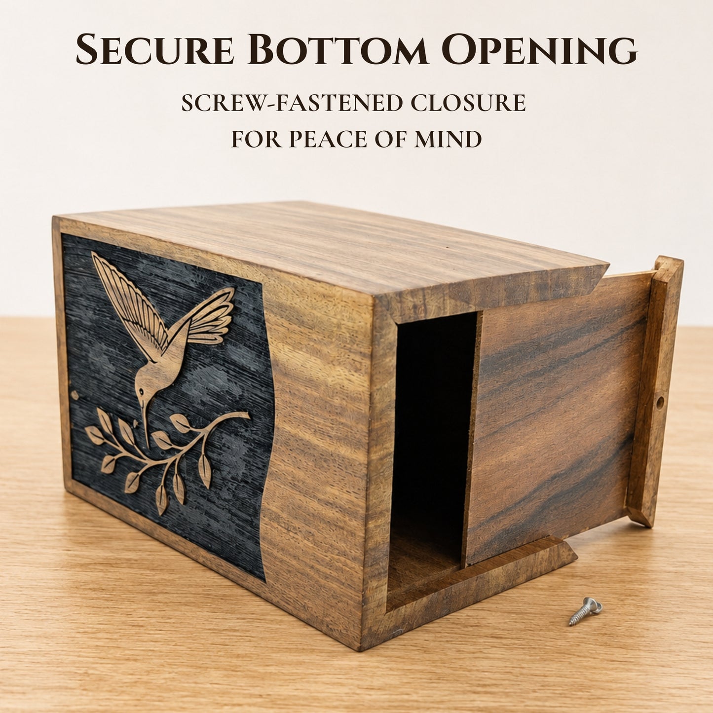 Personalized Hummingbird Wooden Urn for Ashes | Handmade Rosewood Adult Cremation Urn