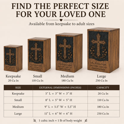 Personalized Cross Wooden Urn for Ashes | Handmade Rosewood Adult Cremation Urn