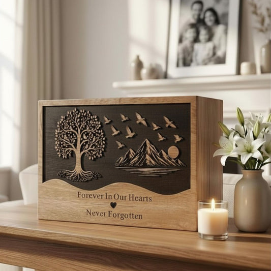 Personalized Tree of Life Wooden Urn for Ashes | Handmade Mango Wood Cremation Urn
