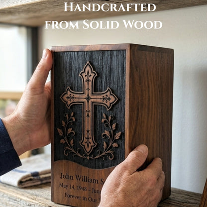 Personalized Cross Wooden Urn for Ashes | Handmade Rosewood Adult Cremation Urn