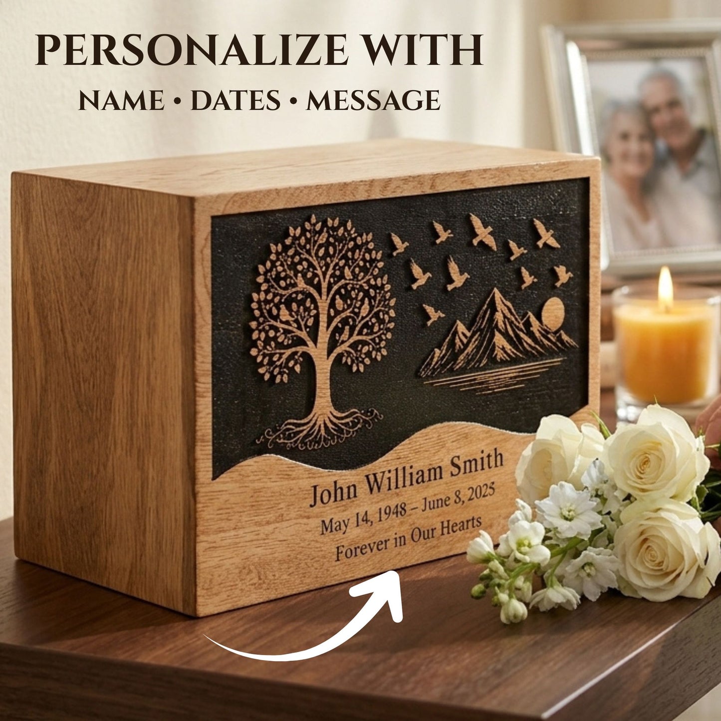 Personalized Tree of Life Wooden Urn for Ashes | Handmade Mango Wood Cremation Urn