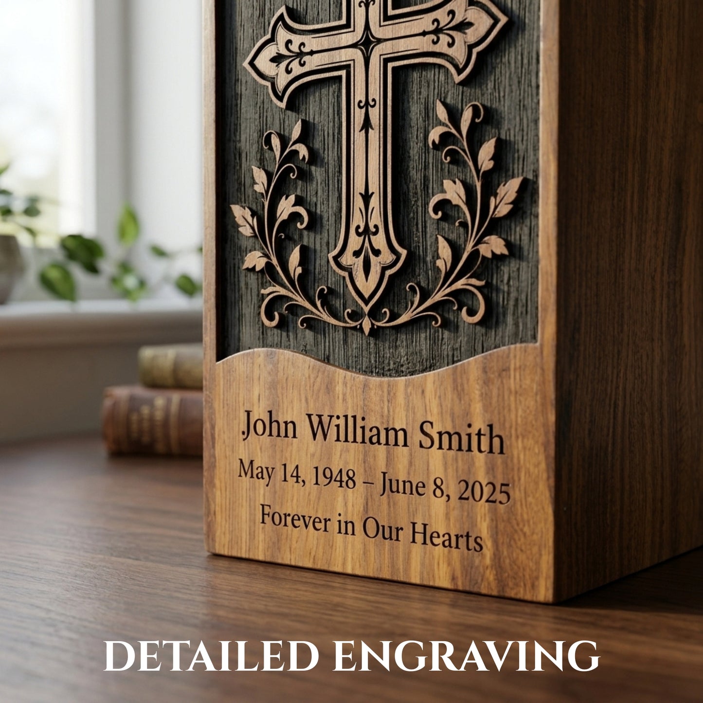 Personalized Cross Wooden Urn for Ashes | Handmade Rosewood Adult Cremation Urn