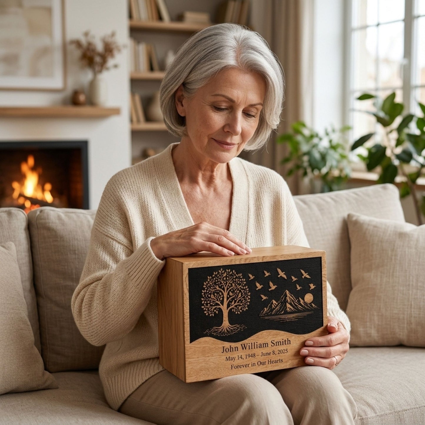 Personalized Tree of Life Wooden Urn for Ashes | Handmade Mango Wood Cremation Urn
