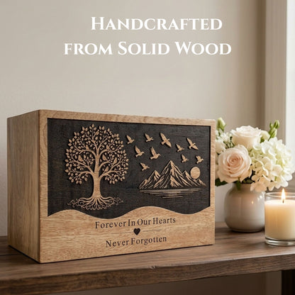 Personalized Tree of Life Wooden Urn for Ashes | Handmade Mango Wood Cremation Urn