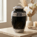 Cremation Urn for Human Ashes – Black Marble-Finish Metal, Adult & Keepsake