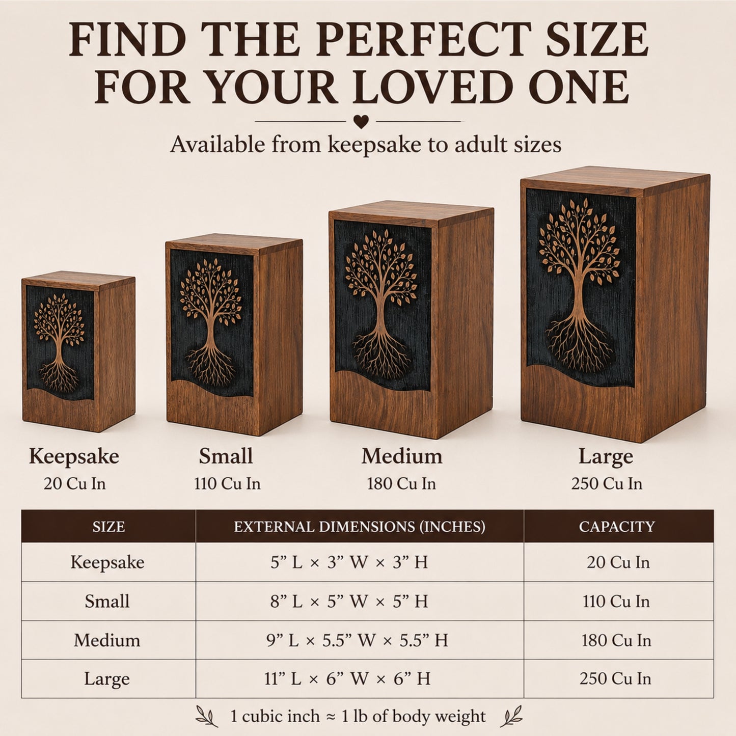 Personalized Tree of Life Wooden Urn for Ashes | Handmade Rosewood Adult Cremation Urn