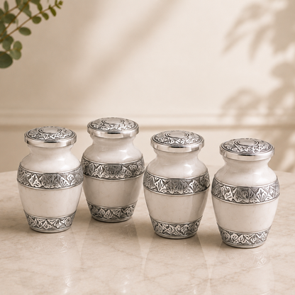 Metal Cremation Urn for Human Ashes – White Marble Finish