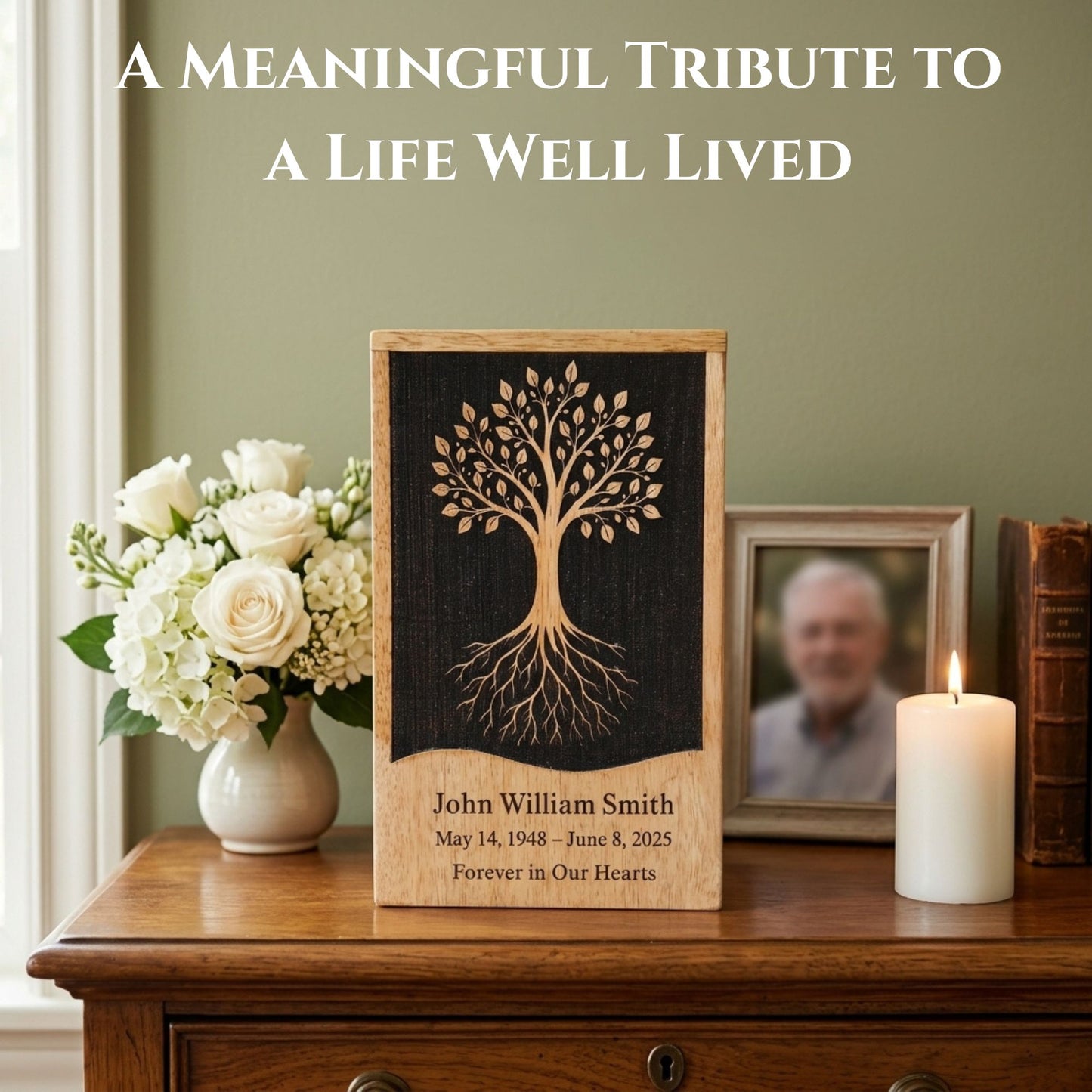Personalized Tree of Life Wooden Urn for Ashes | Handmade Mango Wood Adult Cremation Urn