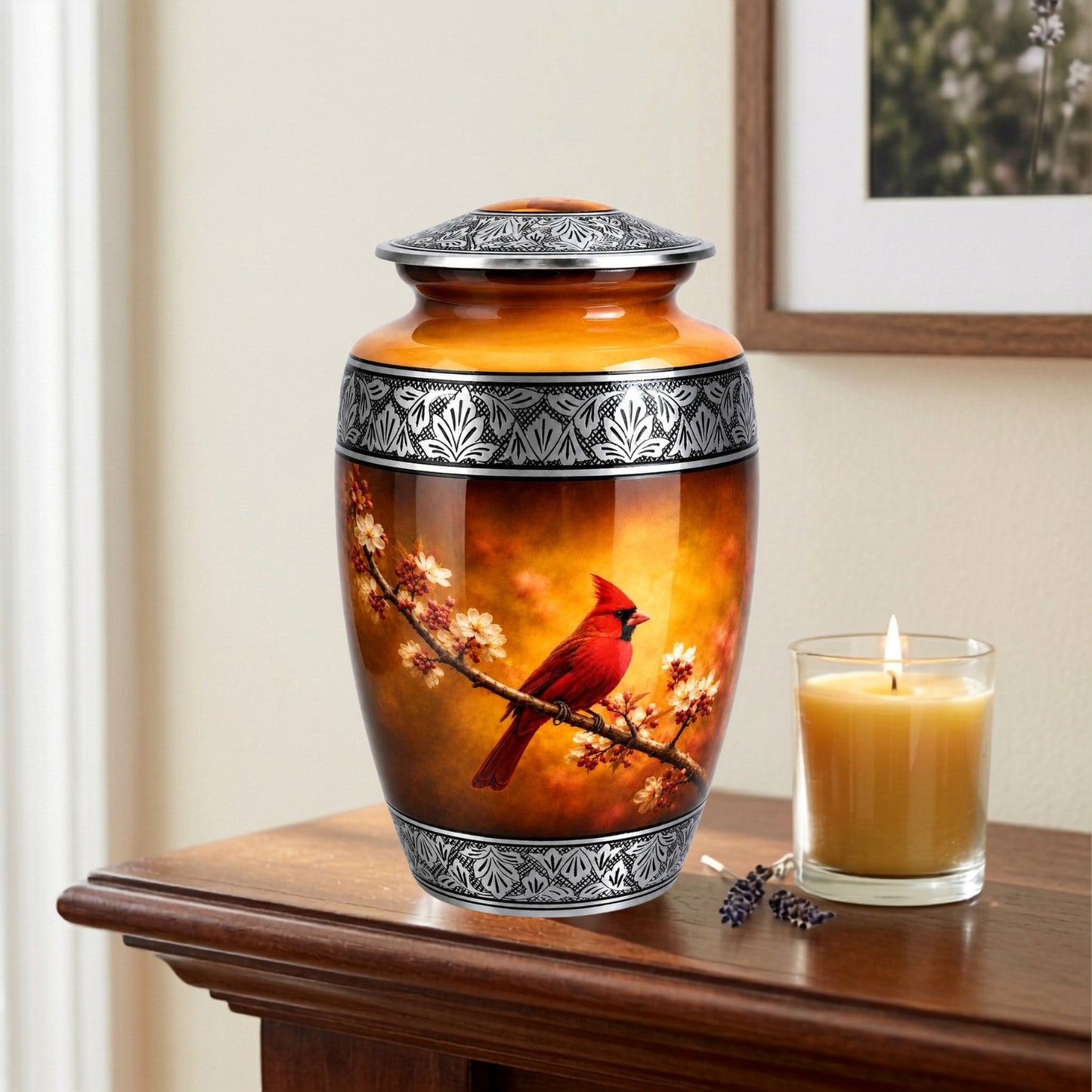Cardinal Bird Handcrafted Memorial Urn for ashes