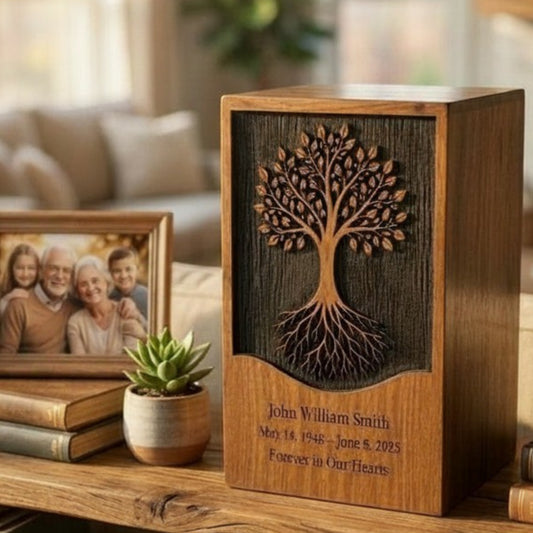 Personalized Tree of Life Wooden Urn for Ashes | Handmade Rosewood Adult Cremation Urn