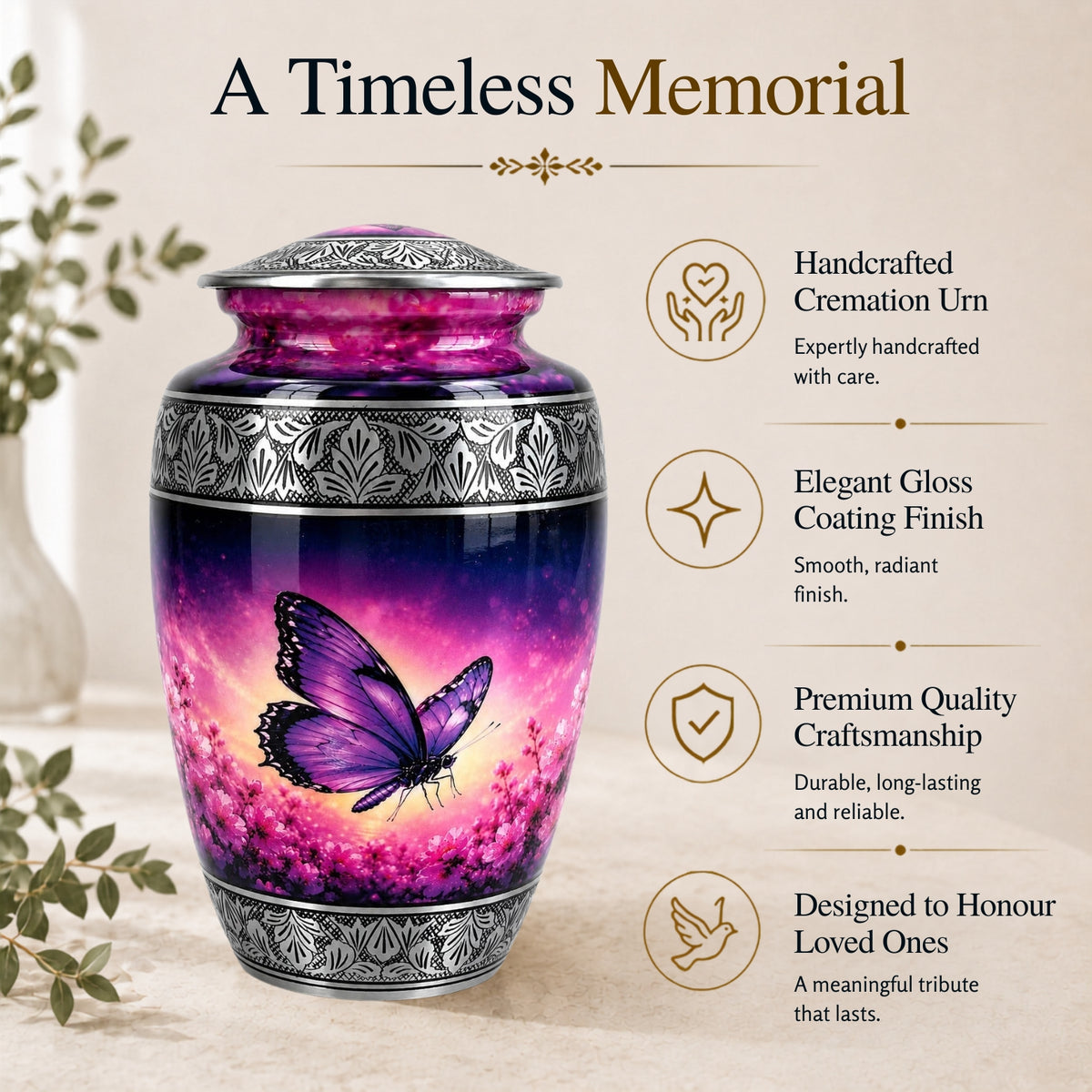 Purple Butterfly Cremation Urn for Human Ashes Adult