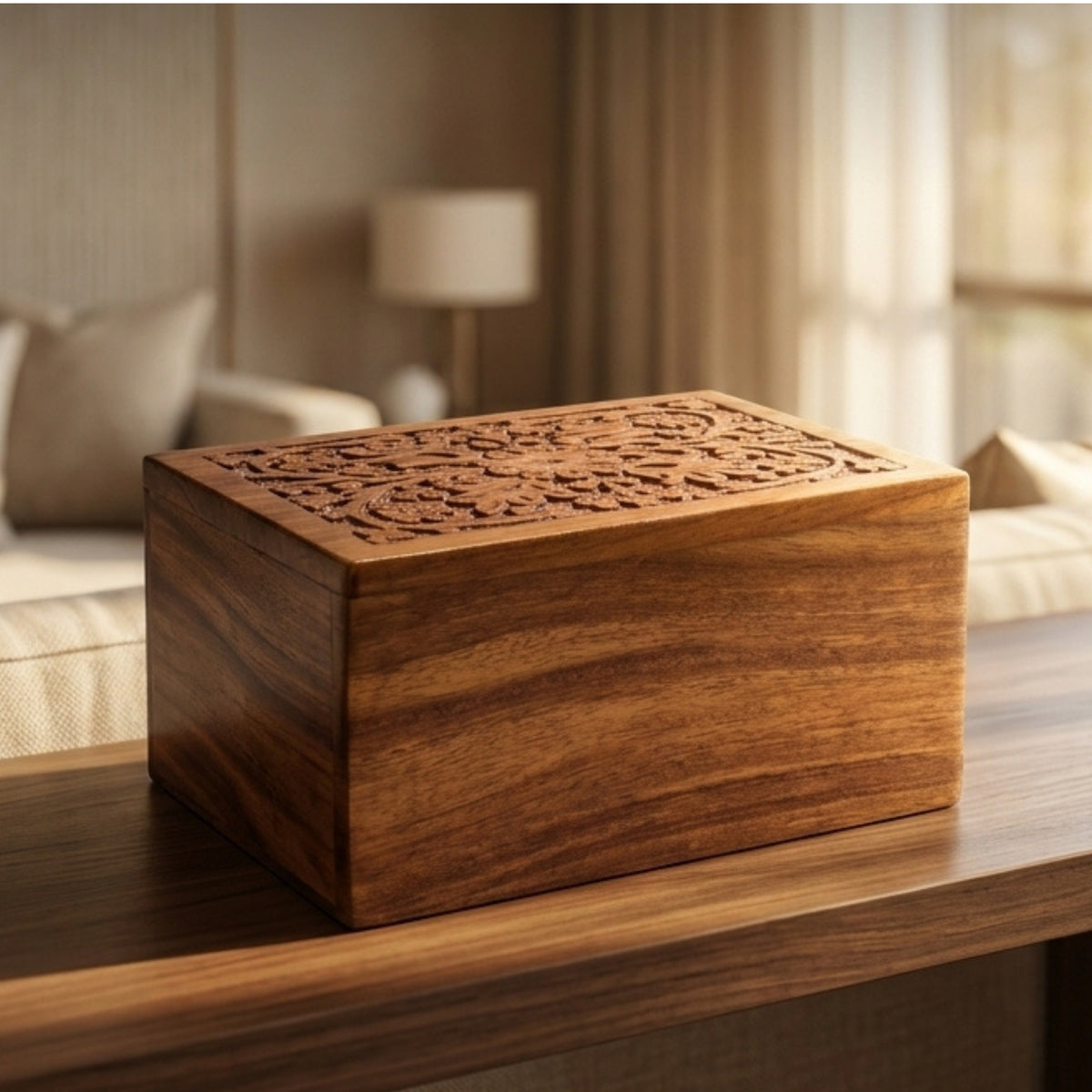 Hand-Carved Personalized Wooden Urn Box for Human Ashes – Adult & Keepsake Sizes