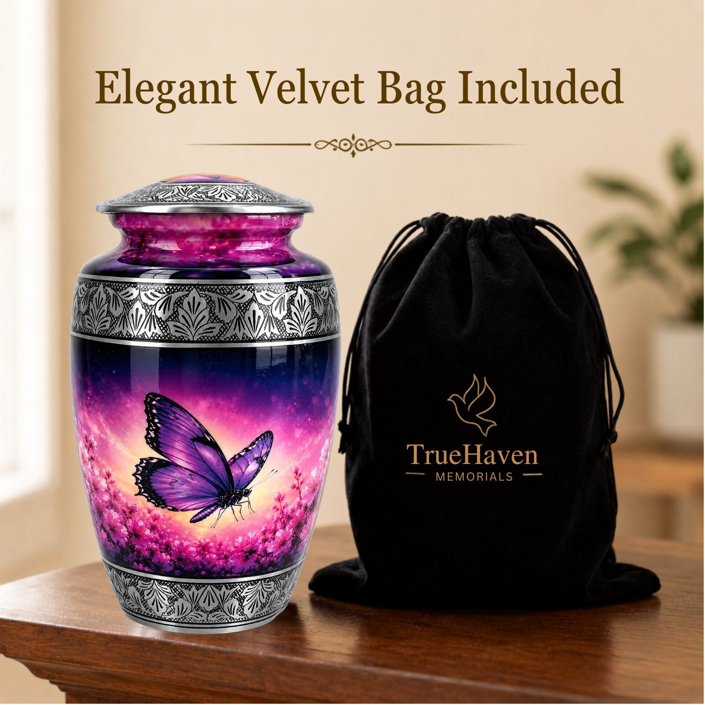Purple Butterfly Memorial Urn