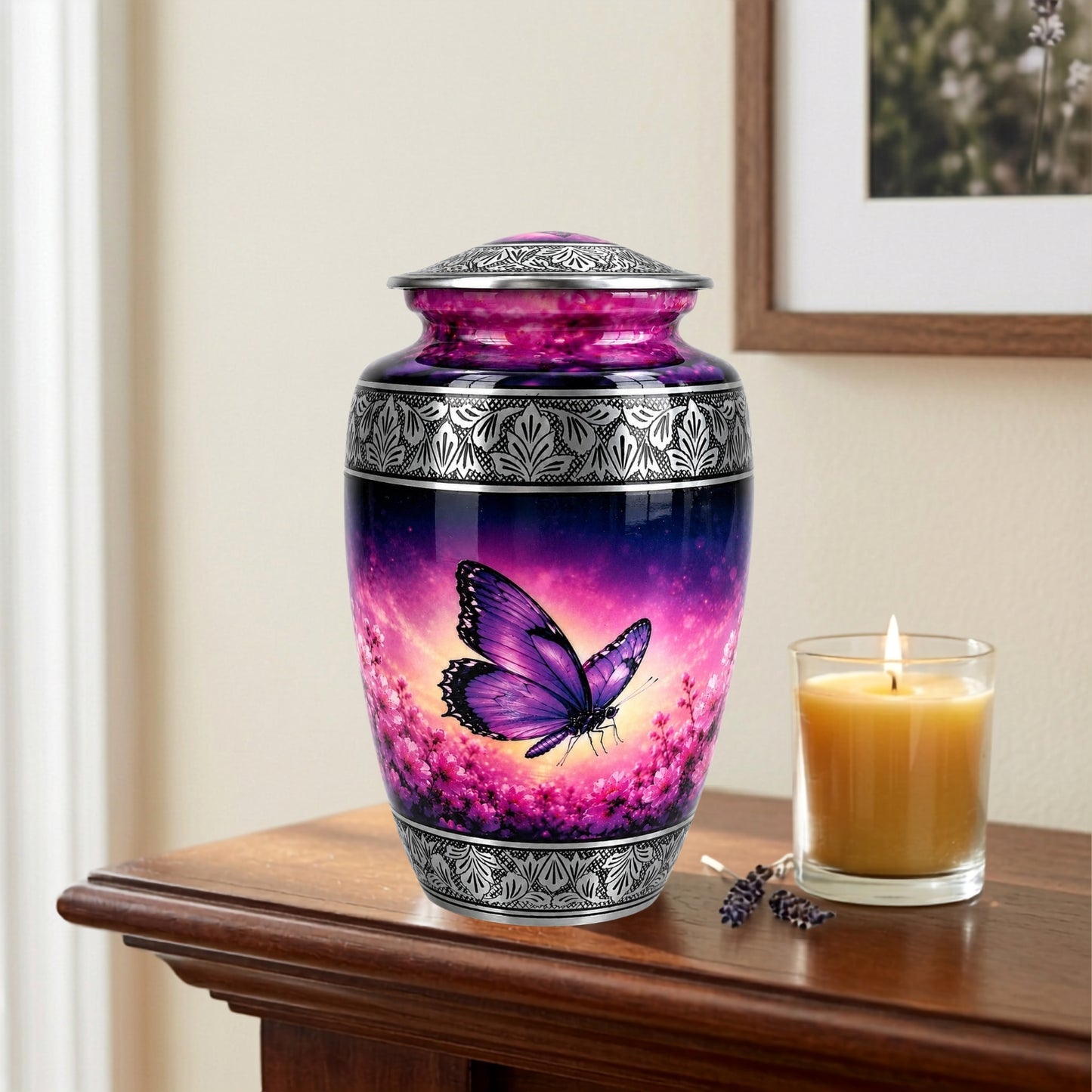 Purple Butterfly Memorial Urn