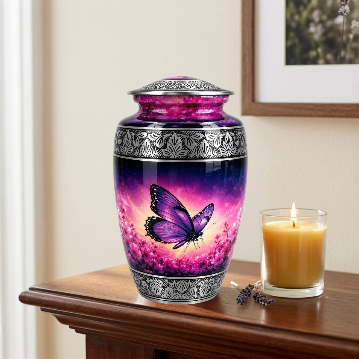 Purple Butterfly Cremation Urn for Human Ashes Adult