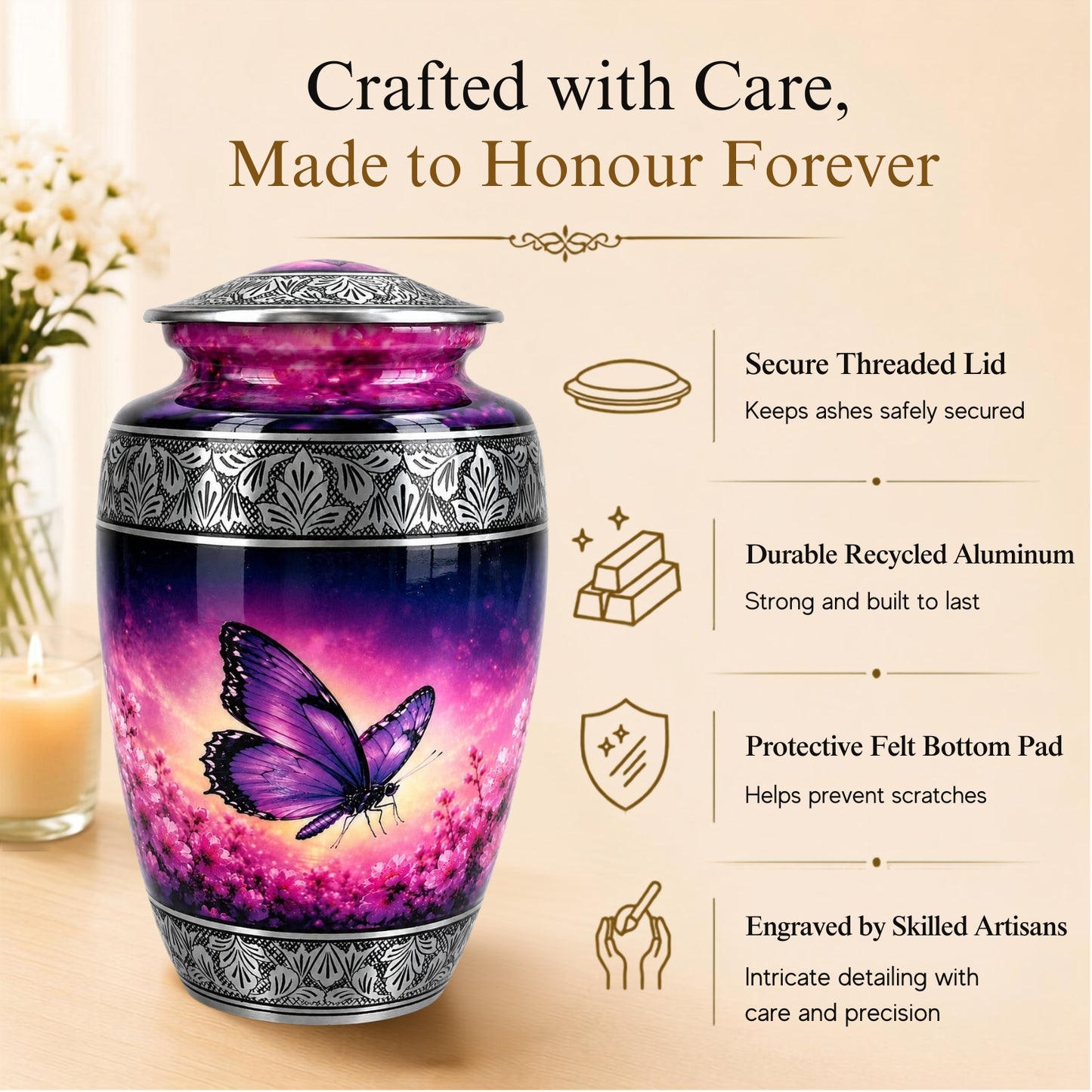 Purple Butterfly Memorial Urn