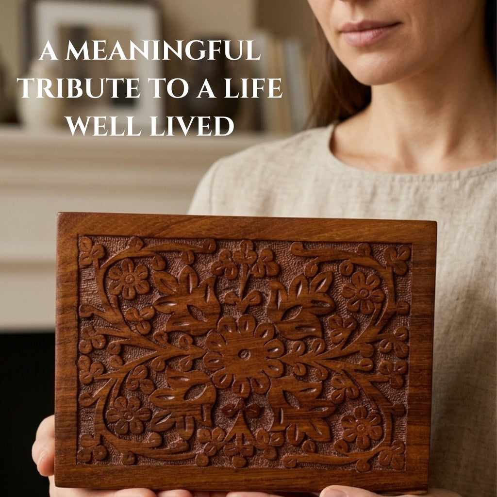 Hand-Carved Personalized Wooden Urn Box for Human Ashes – Adult & Keepsake Sizes