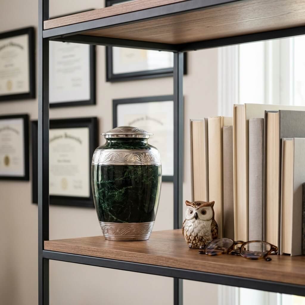 Elegant Green Marble Cremation Urn with Silver Detailing