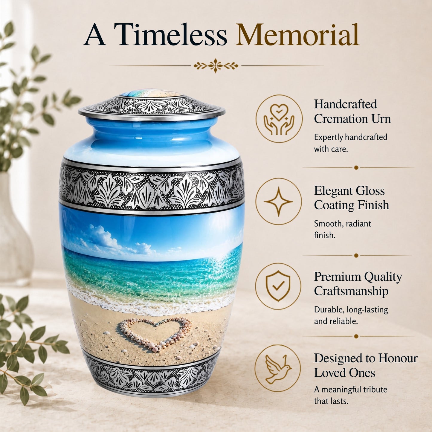 Beach Heart Memorial Urn