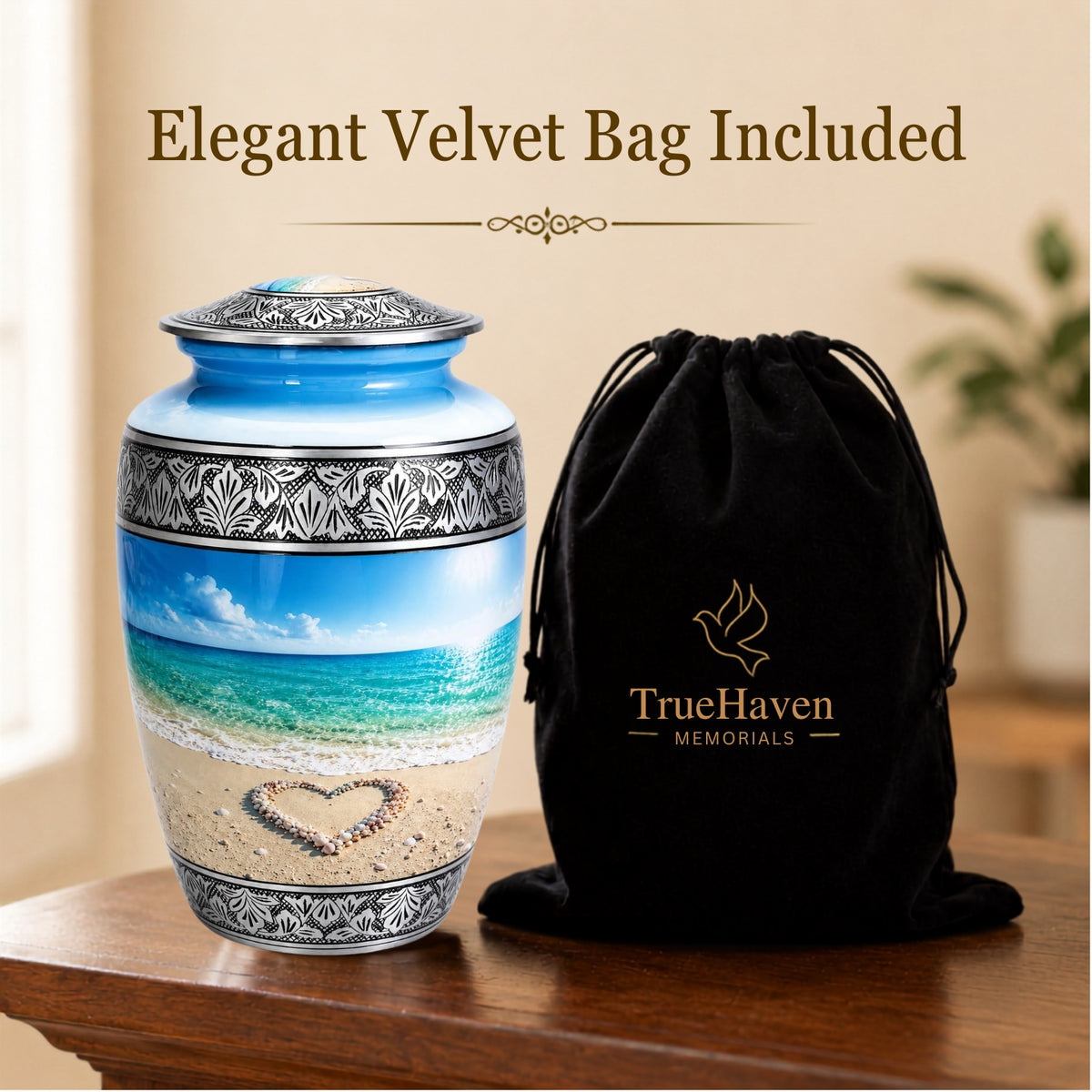 Beach Heart Cremation Urn for Human Ashes Adult 200 cubic in
