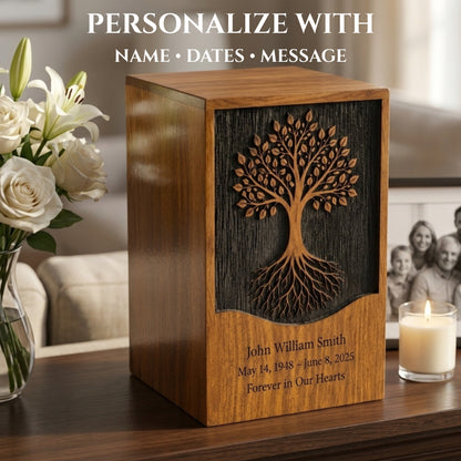 Personalized Tree of Life Wooden Urn for Ashes | Handmade Rosewood Adult Cremation Urn