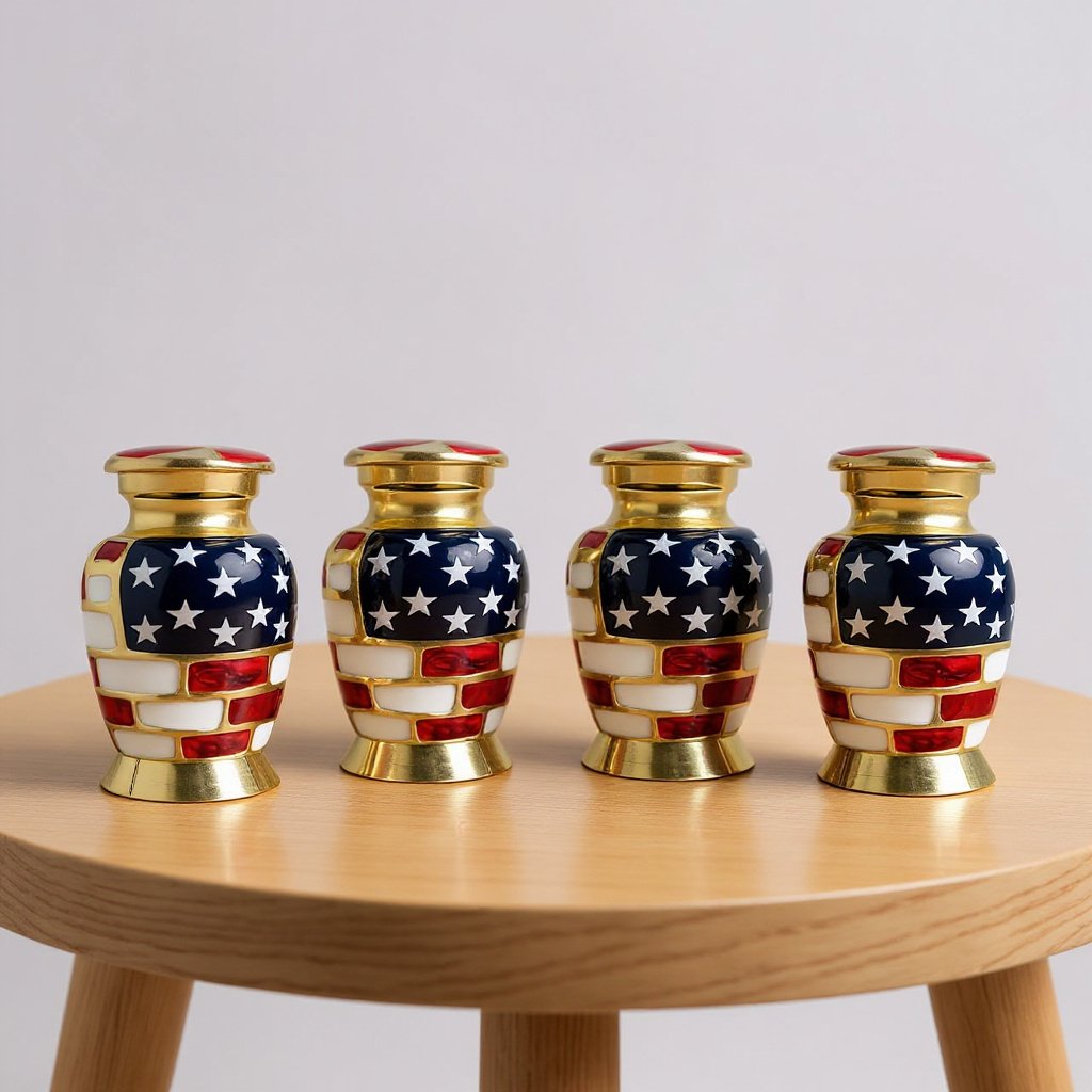 American Flag Keepsake Urns – Patriotic Mini Memorial Urns for Veterans Set of 4 image 0