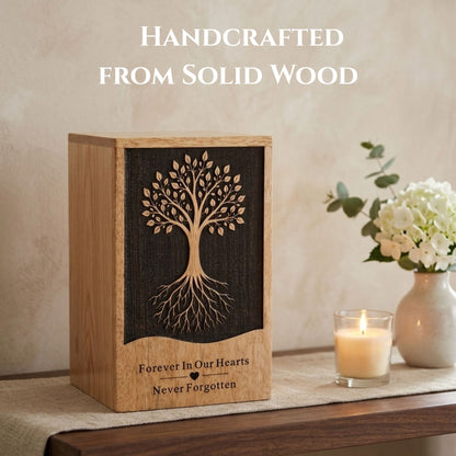 Personalized Tree of Life Wooden Urn for Ashes | Handmade Mango Wood Adult Cremation Urn