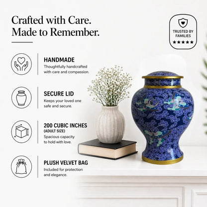 Blue Floral Cloisonné Cremation Urn
