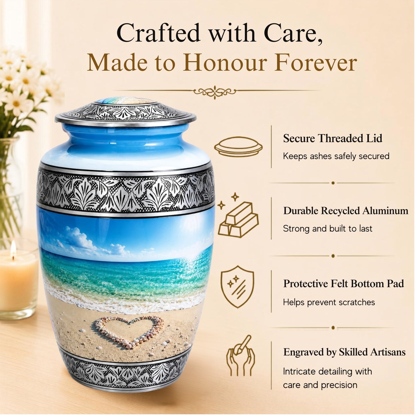 Beach Heart Memorial Urn