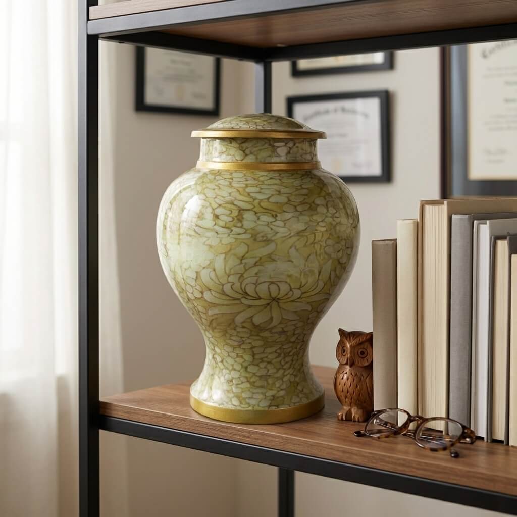 Pale Green Lace-Pattern Ceramic Urn