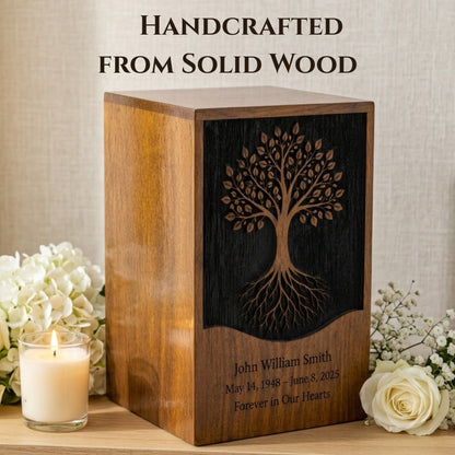 Personalized Tree of Life Wooden Urn for Ashes | Handmade Rosewood Adult Cremation Urn