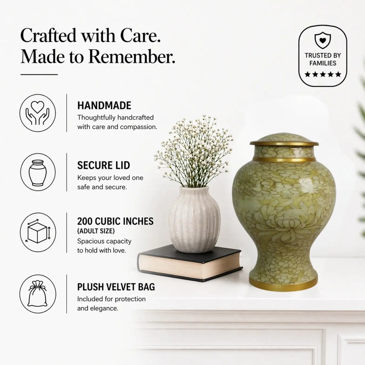 Pale Green Lace-Pattern Ceramic Urn