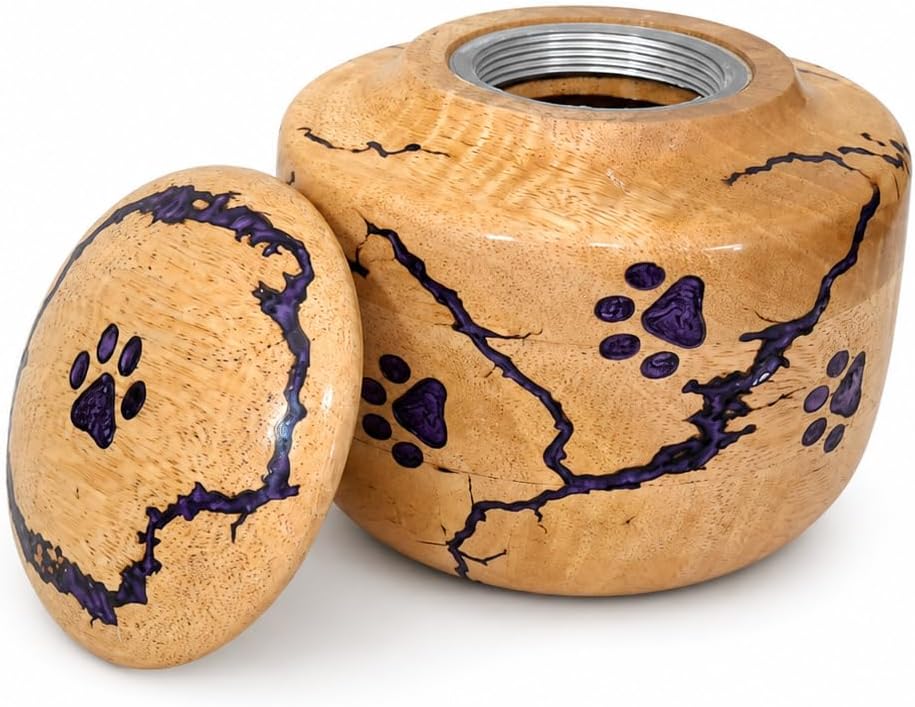 Paw Print Wooden Pet Urn for Dog & Cat Ashes