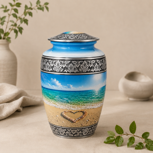 Beach Heart Memorial Urn for Human Ashes Adult Adult 200 cubic in
