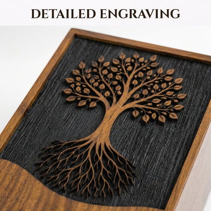 Personalized Tree of Life Wooden Urn for Ashes | Handmade Rosewood Adult Cremation Urn