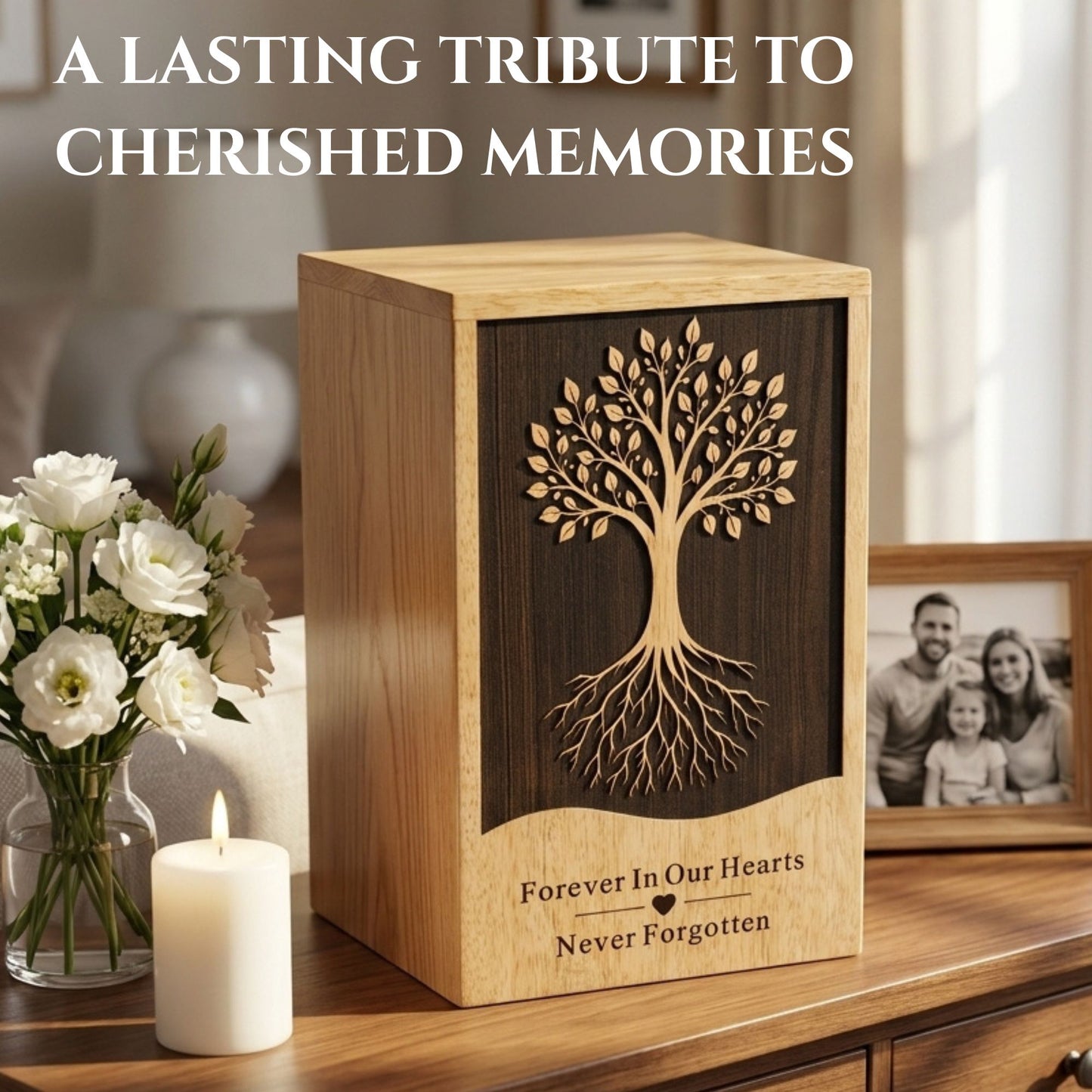 Personalized Tree of Life Wooden Urn for Ashes | Handmade Mango Wood Adult Cremation Urn