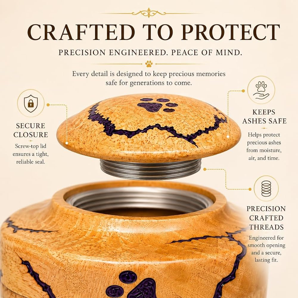 Paw Print Wooden Pet Urn for Dog & Cat Ashes